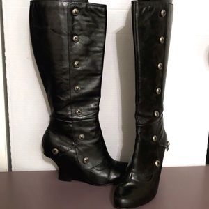 Y2K Kenzie Nari stacked wedge leather boots